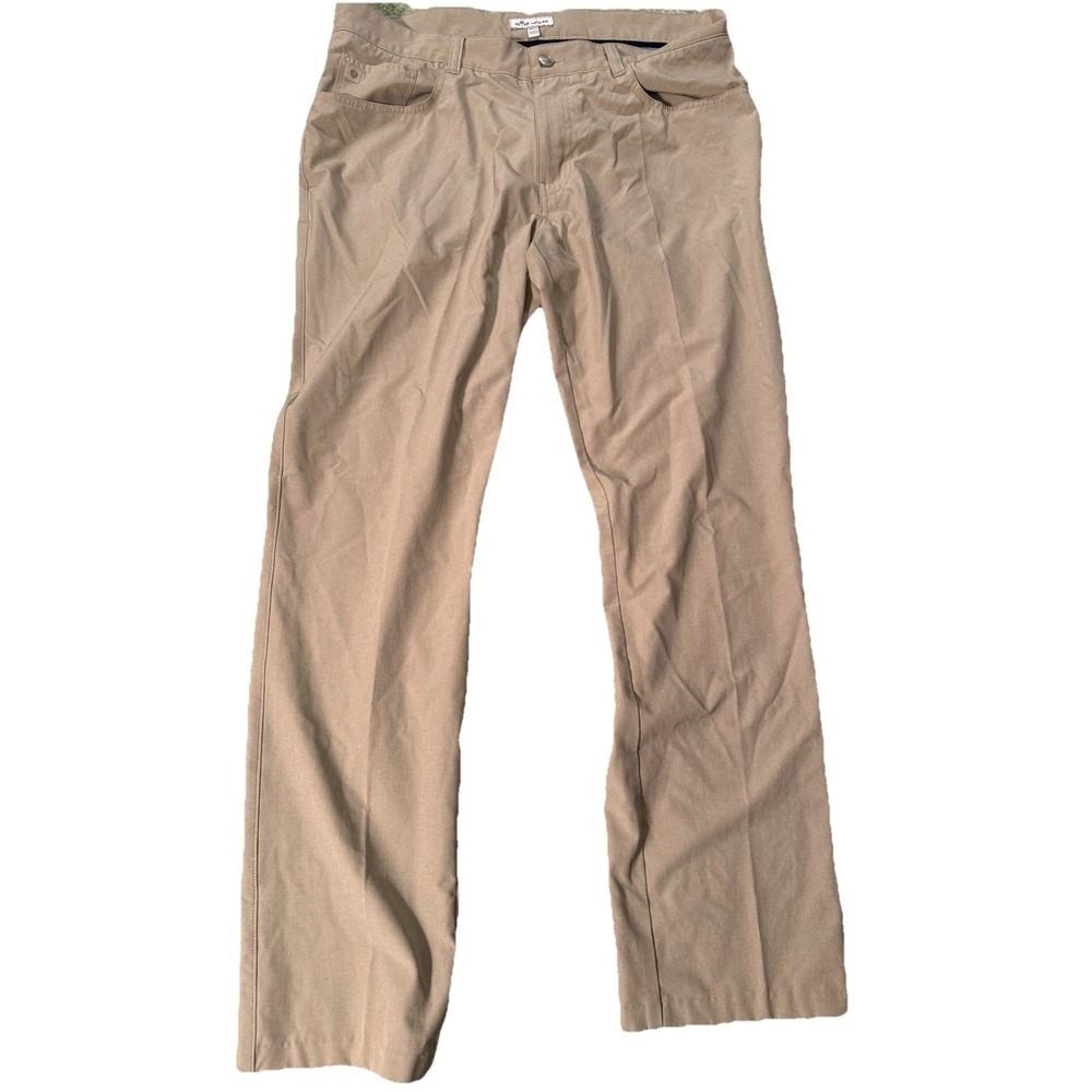 Peter Millar Khaki Chino Pants Size (35x32) Straight Leg Golf Comfort Travel